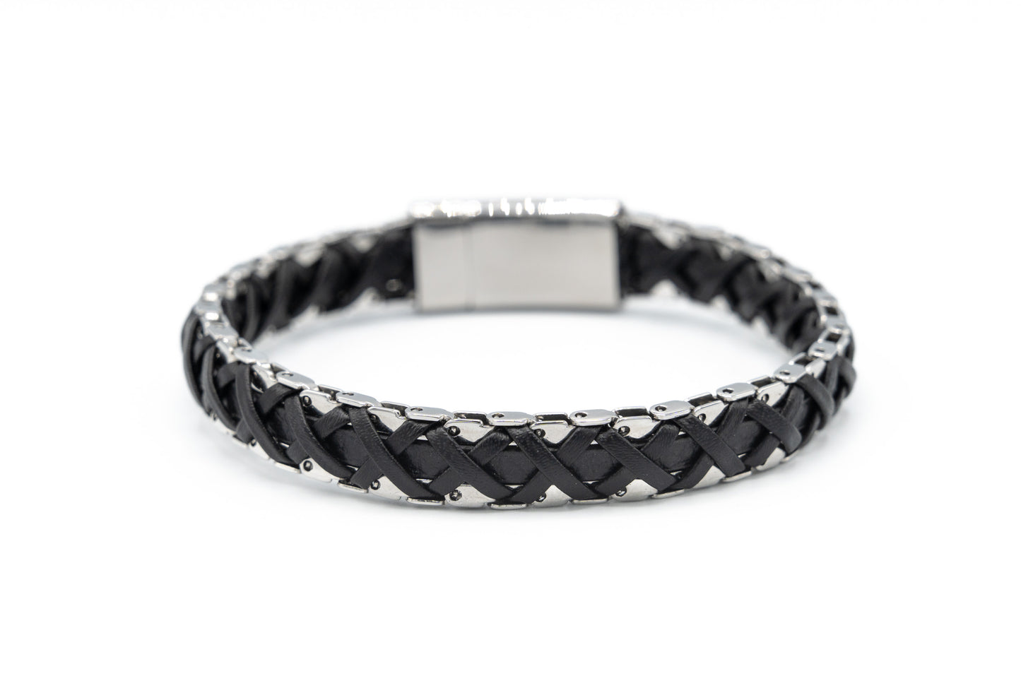 BRACCIALE UOMO ACCIAIO E CUOIO INTRECCIATO IS05-21