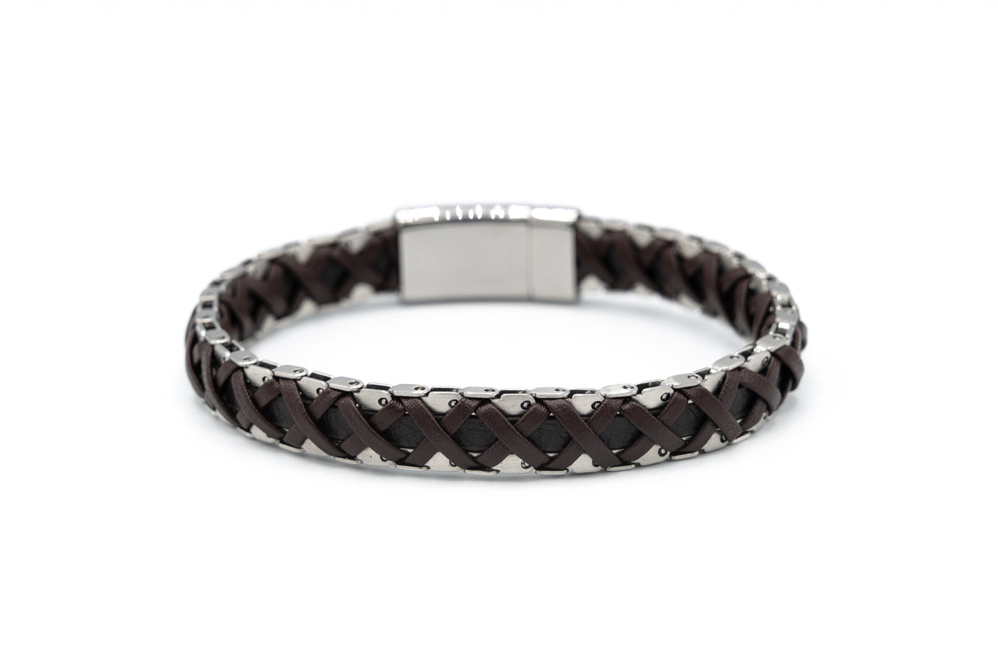 BRACCIALE UOMO ACCIAIO E CUOIO INTRECCIATO IS06-21