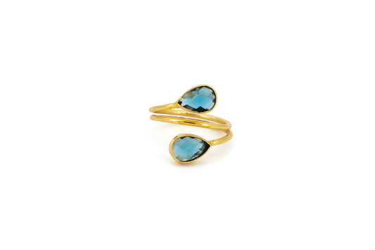 ANELLO OTTONE DUE GOCCE QUARZO IDROTERMALE ZAFFIRO MO101