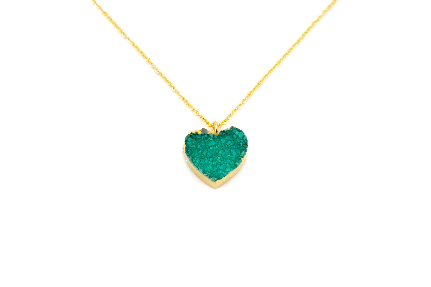 COLLANA CATENA CORTA OTTONE CUORE AGATA COLORATA VERDE MO60V