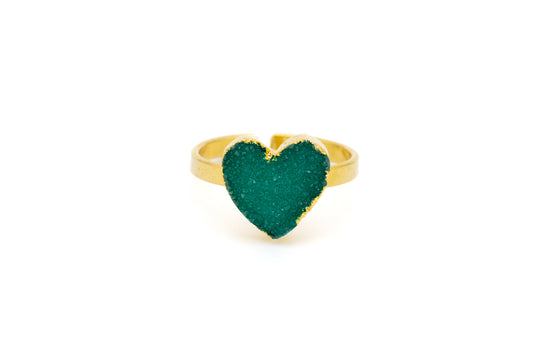ANELLO OTTONE CUORE AGATA COLORATA VERDE MO62V