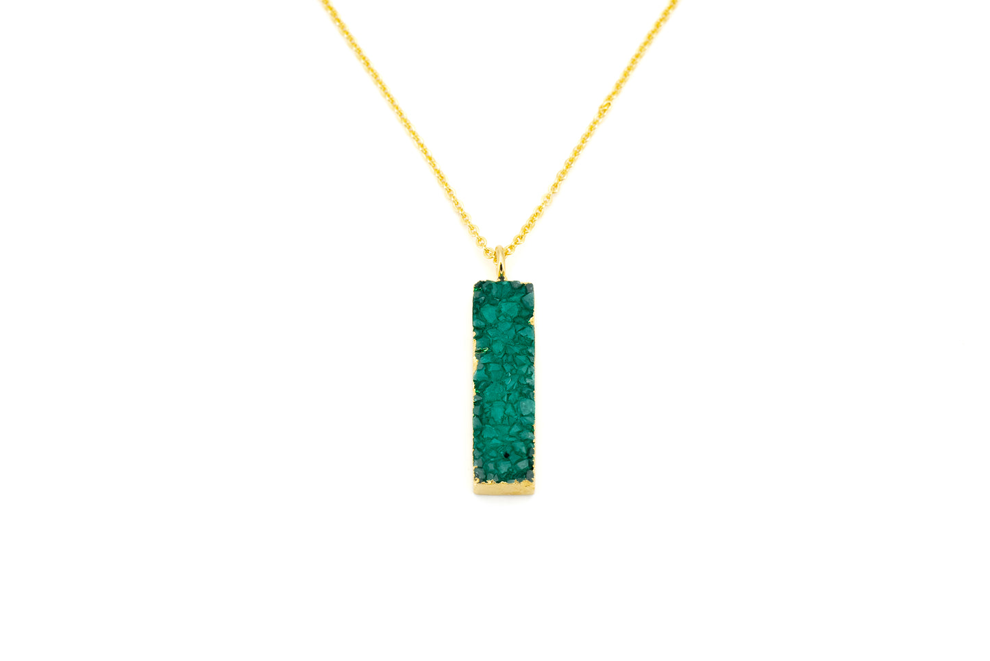 COLLANA CATENA CORTA OTTONE PIETRA RETT. AGATA COLORATA VERDE MO63V