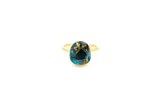 ANELLO OTTONE PIETRA OVALE APATITE TURCHESE MO88
