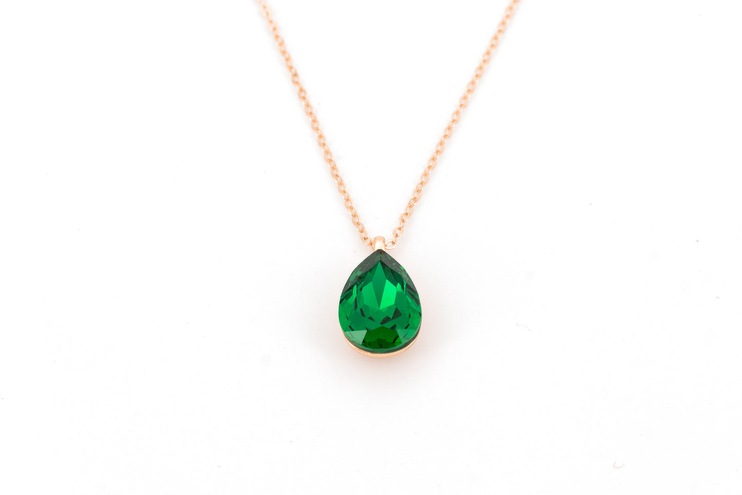 COLLANA CATENA CORTA ARGENTO 925 GOCCIA CRISTALLO VERDE QA03V1