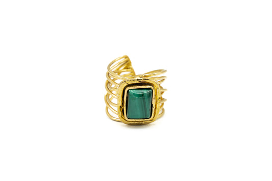 ANELLO OTTONE FASCIA UNA PIETRA MALACHITE SH299