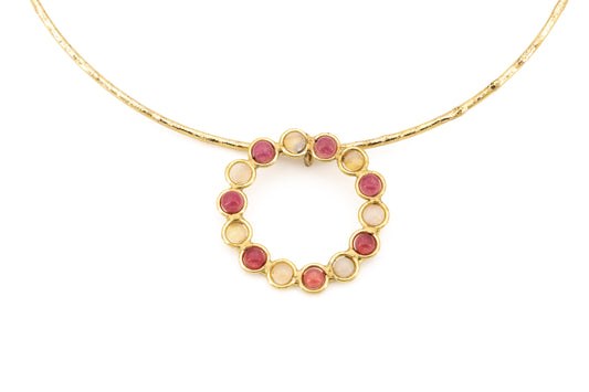CHOKER OTTONE CERCHIETTO CON PIETRE GIADA E QUARZO ROSA SH314