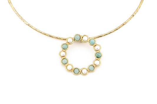 CHOKER OTTONE CERCHIETTO CON PIETRE AMAZZONITE E PERLA SH318