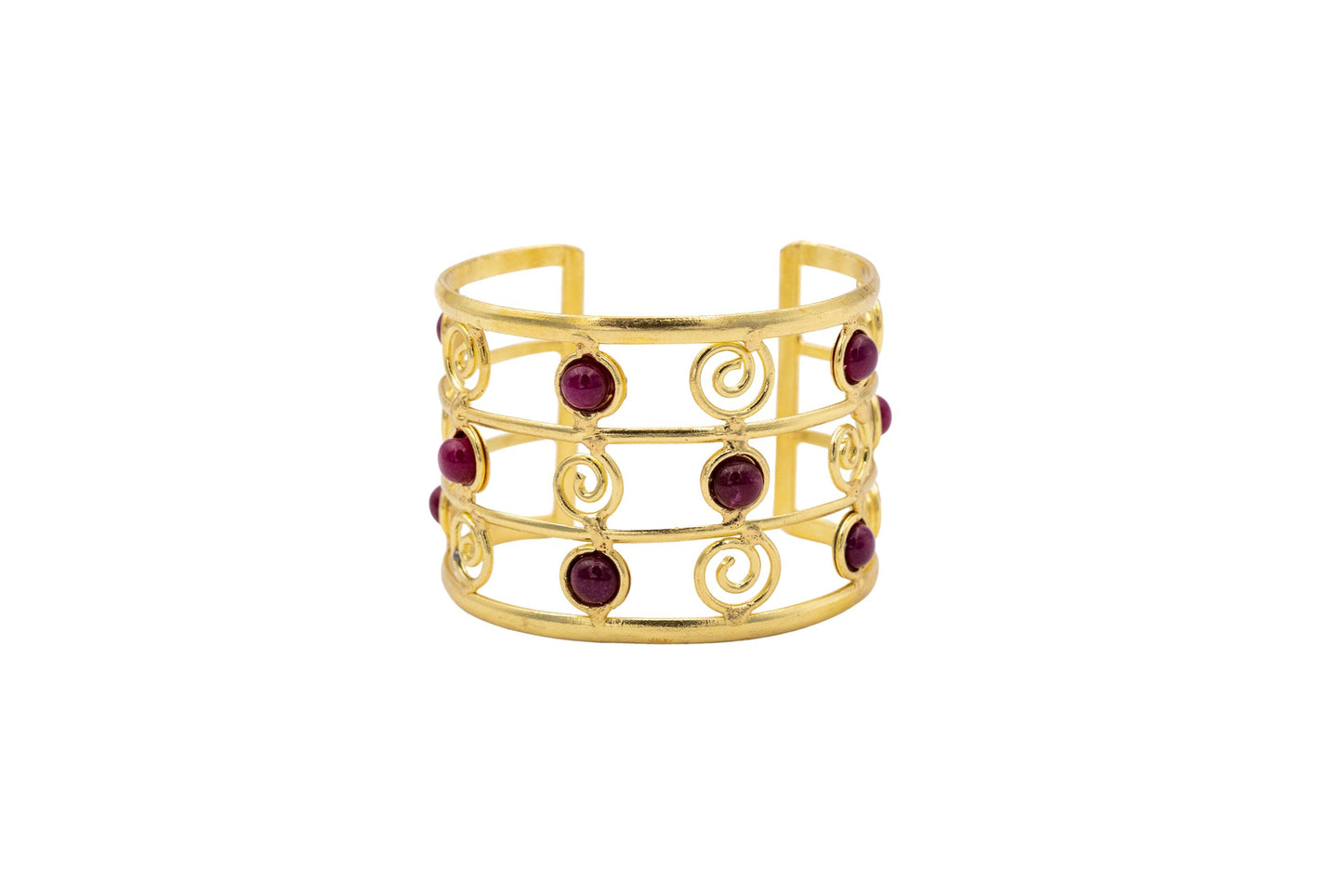 BRACCIALE OTTONE FASCIA RICCIOLI E PIETRE RUBINO SH515