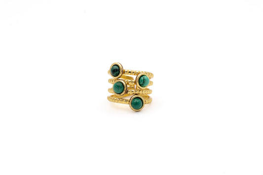 ANELLO OTTONE FASCIA QUATTRO PIETRE MALACHITE SH519
