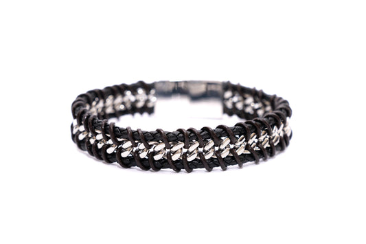 BRACCIALE UOMO ACCIAIO E CUOIO CATENA CENTRALE       IM101