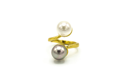 ANELLO OTTONE DOPPIA PERLA       JU1398