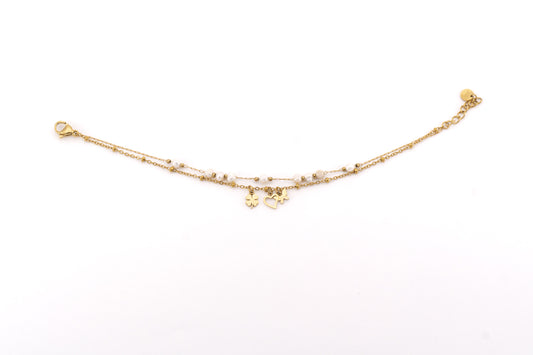 BRACCIALE DUE FILI ACCIAIO E PERLE CON TRE PENDENTI       LN38