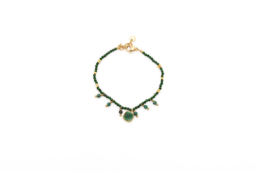 BRACCIALE ACCIAIO PIETRINE E QUADRETTO VERDE       LN51
