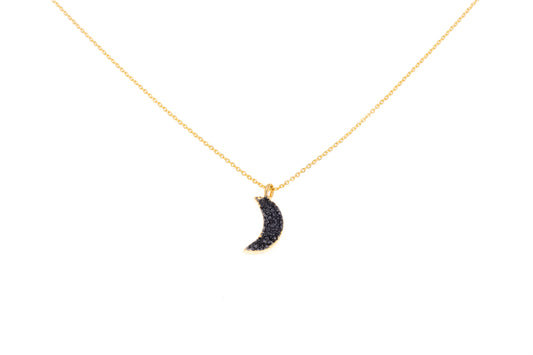 COLLANA CATENA CORTA OTTONE LUNA AGATA COLORATA NERA       MO125N