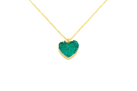 COLLANA CATENA CORTA OTTONE CUORE AGATA COLORATA VERDE       MO60V