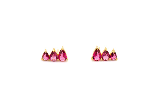 ORECCHINI OTTONE TRE GOCCE QUARZO IDROTERMALE ROSA FUCSIA       MO95