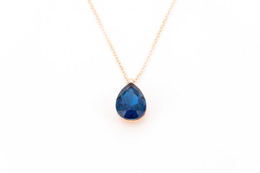 COLLANA CATENA CORTA ARGENTO 925 GOCCIA CRISTALLO BLU       QA03BL1