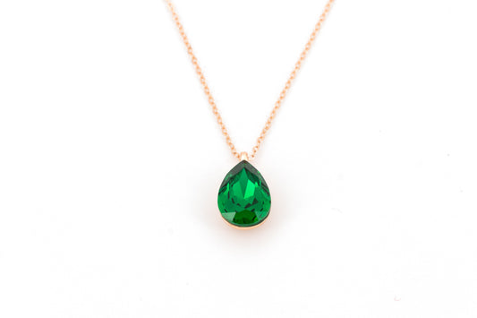 COLLANA CATENA CORTA ARGENTO 925 GOCCIA CRISTALLO VERDE       QA03V1