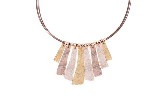 COLLANA FILI ACCIAIO CORTA ZAMA NOVE BARRETTE MARTELLATE     QE3670