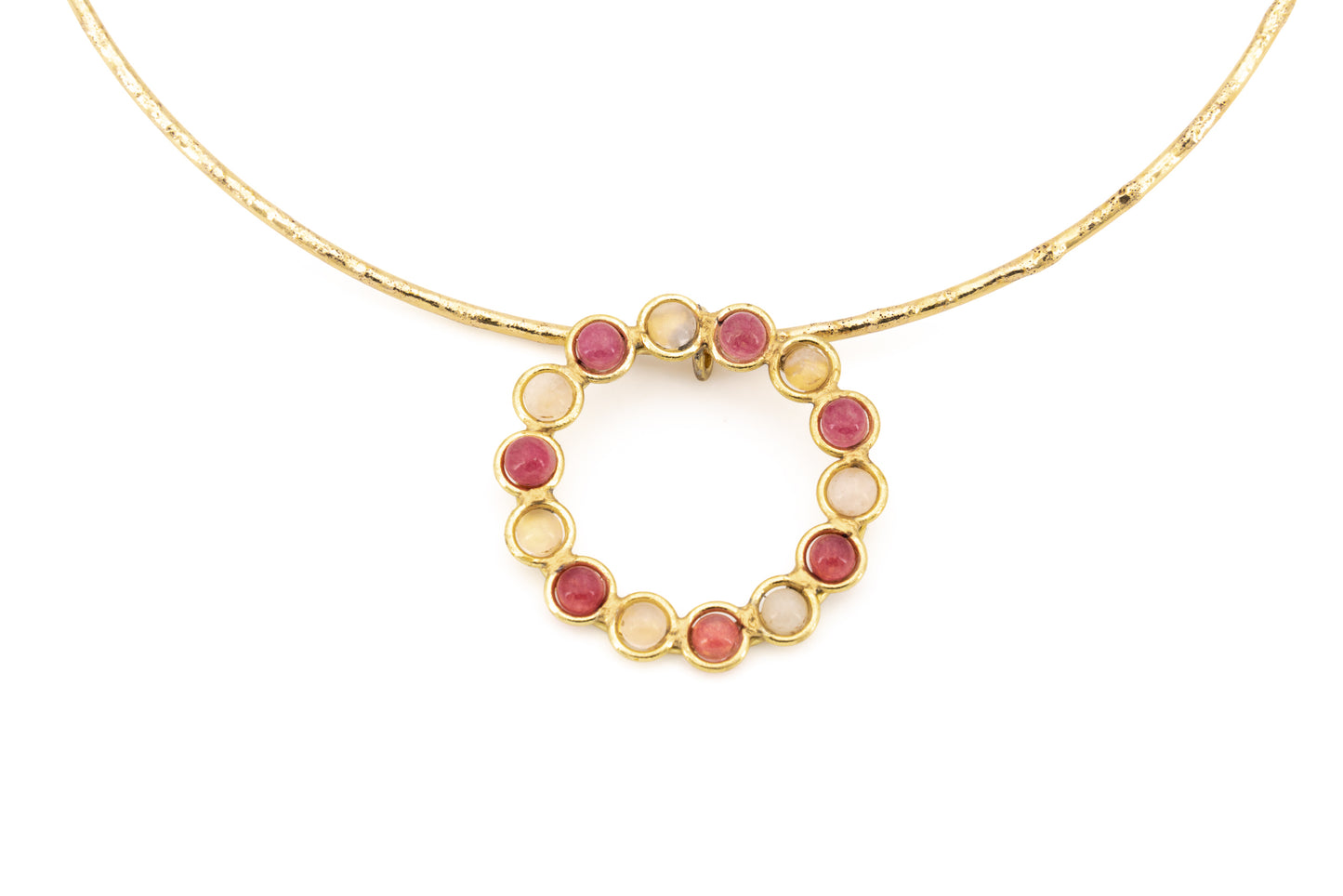 CHOKER OTTONE CERCHIETTO CON PIETRE GIADA E QUARZO ROSA     SH314