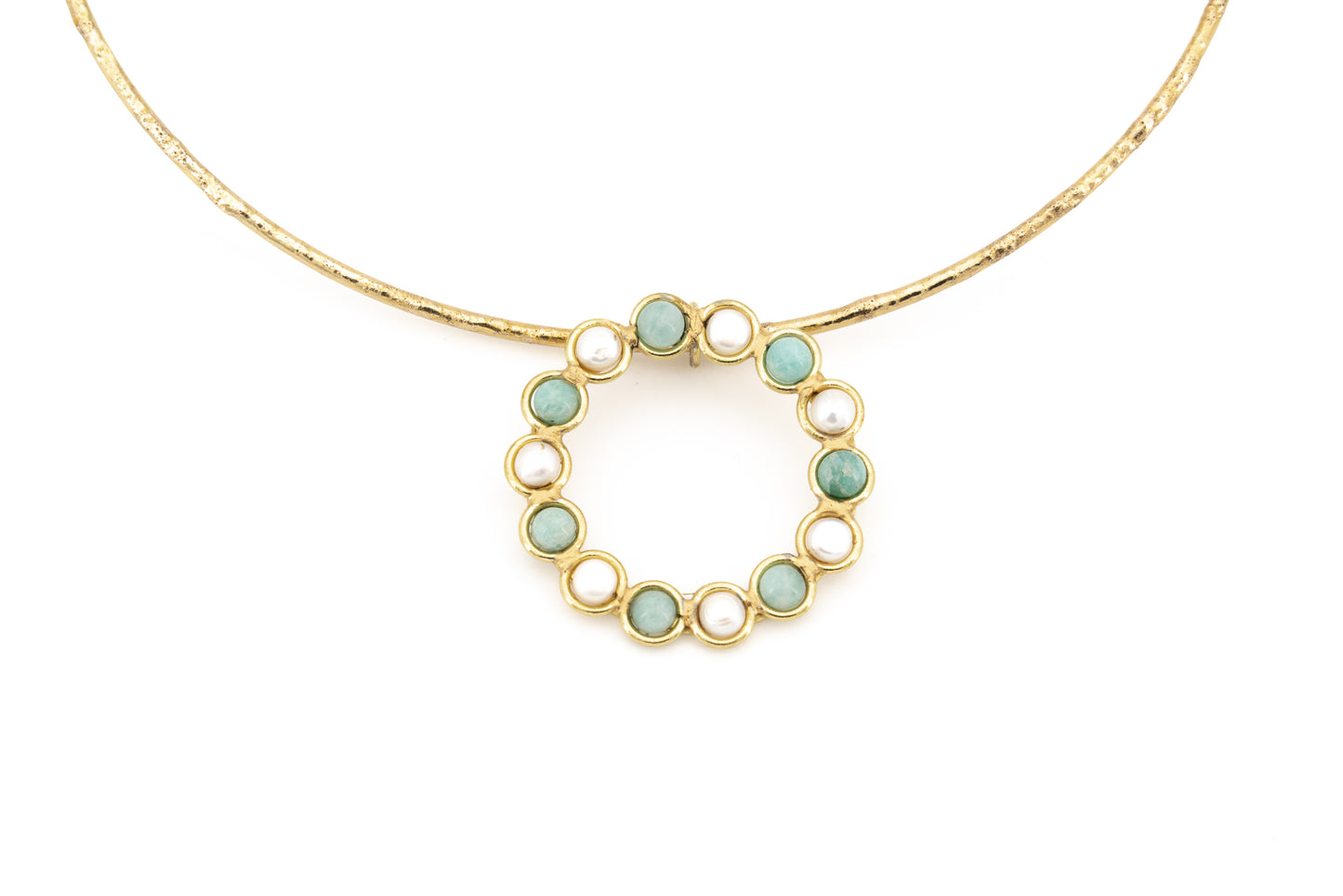 CHOKER OTTONE CERCHIETTO CON PIETRE AMAZZONITE E PERLA     SH318