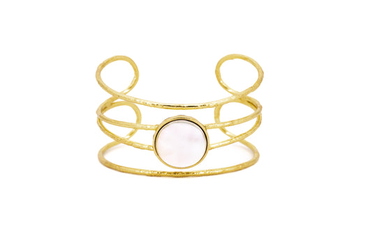 BRACCIALE OTTONE FASCIA PIETRA CENTRALE TONDA MADREPERLA       SH416