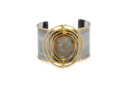 BRACCIALE OTTONE FASCIA PIETRA OVALE AMETISTA VERDE       SH467
