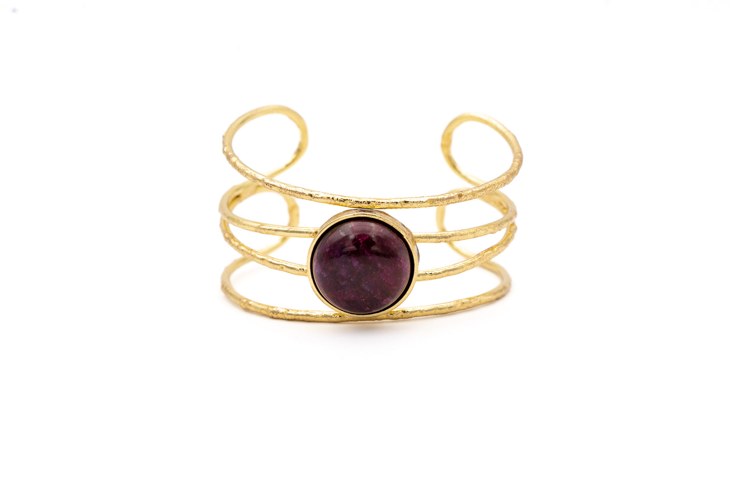 BRACCIALE OTTONE FASCIA PIETRA CENTRALE TONDA RUBINO       SH512