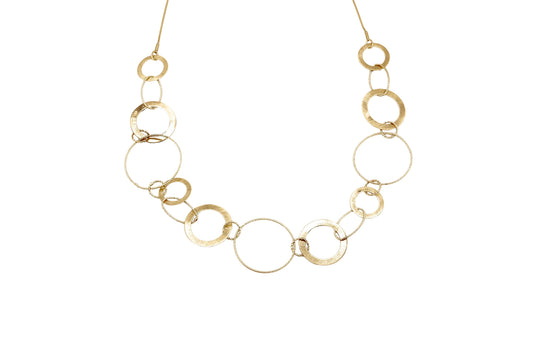COLLANA LUNGA REGOLABILE METALLO ZAMA BAGN IN ORO ANELLI SATINATI ZIGRINATI       XS273O