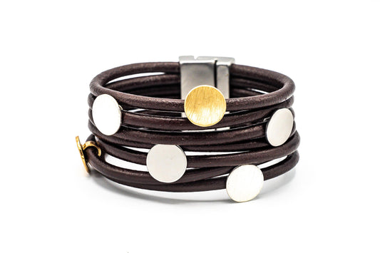 BRACCIALE A CALAM.FILI PELLE TONDI MET.ZAMABAGNO IN ARG.+ORO+RODIO OPACO       XS285