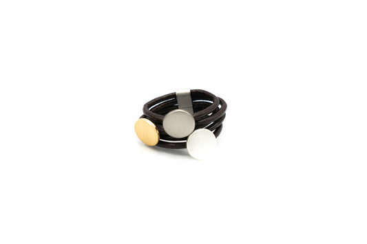 ANELLO PELLE TONDI MET.ZAMA BAGNO IN ARG.+ ORO+ RODIO OPACO(MIS.17+18MM)       XS286