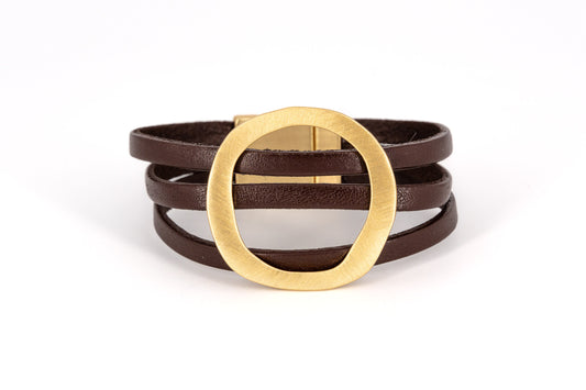 BRACCIALE TRE FILI CUOIO ANELLO ZAMA STILIZZATO CENTRALE       XS370