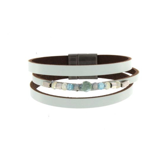 BRACCIALE PELLE TRE GIRI CON PIETRE - TURCHESE       YB06T